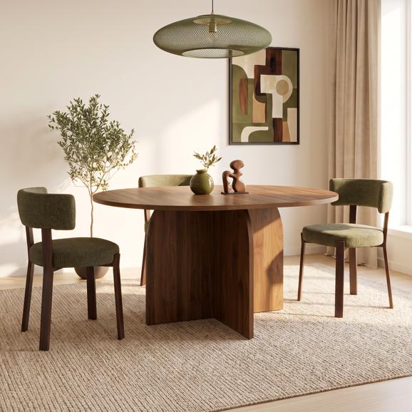 ZELIE Utdragbart runt matbord 110/150 cm i MDF med valnötsfinish