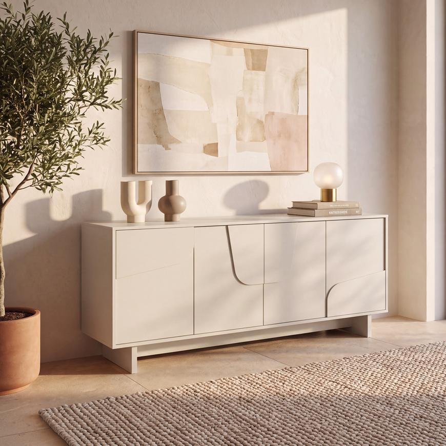 FLORA beige dressoir van 160 cm met 4 deuren en melamine afwerking