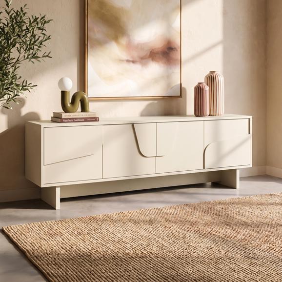 FLORA beige tv-meubel, 160 cm, 4 deuren, melamine afwerking