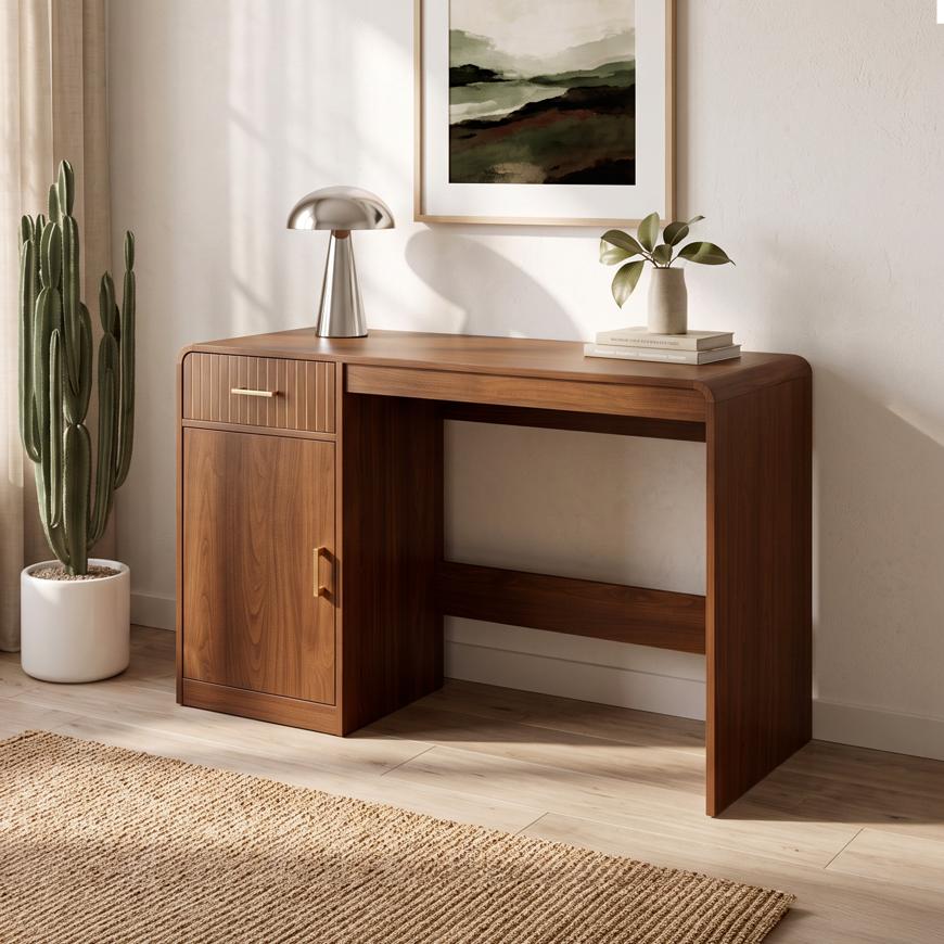 120cm desk, 1 door, 1 drawer, walnut finish MALO