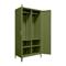 Industriële metalen kast H.170cm 2 deuren, 4 planken, 2 kledingroedes kaki THEA - 8