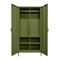 Industriële metalen kast H.170cm 2 deuren, 4 planken, 2 kledingroedes kaki THEA - 6