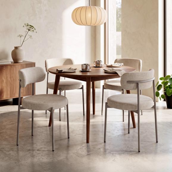 Lot de 4 chaises rembourrées tissu chenille beige et pieds métal beige GABY