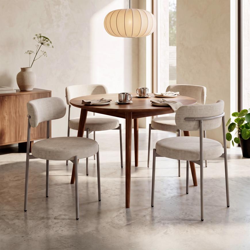 Lot de 4 chaises rembourrées tissu chenille beige et pieds métal beige GABY