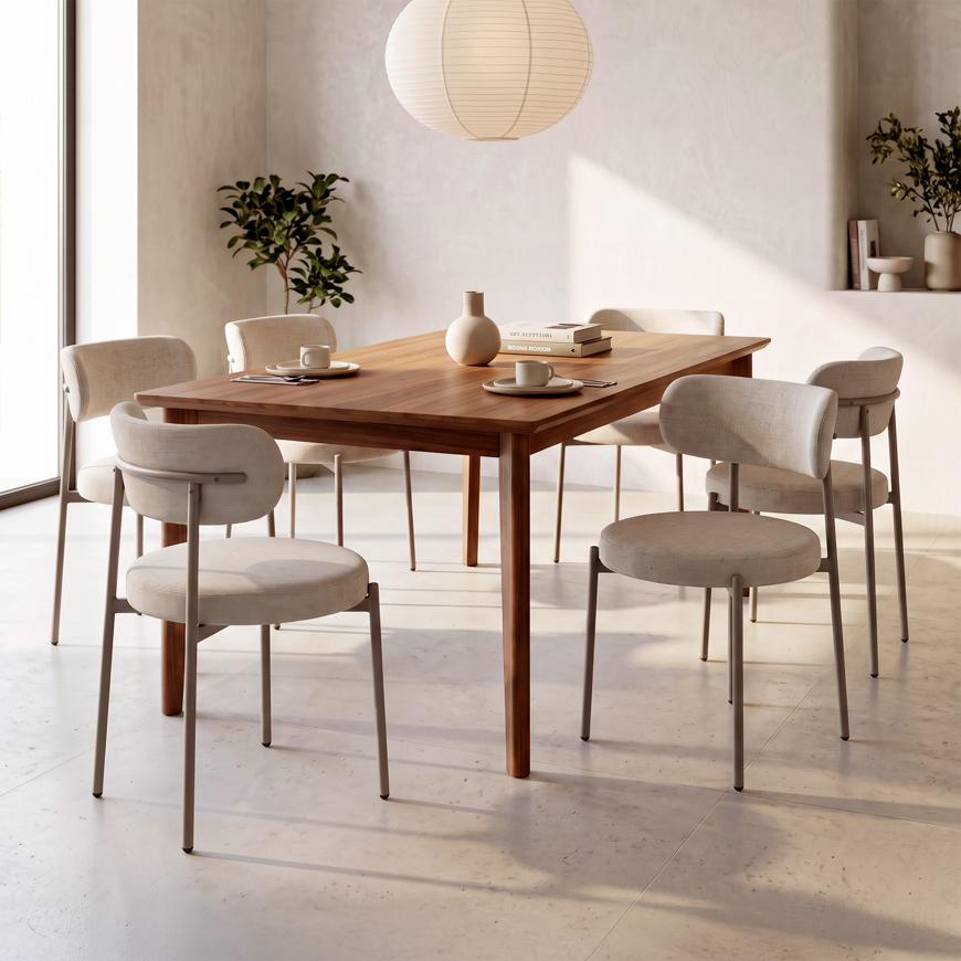 Lot de 6 chaises rembourrées tissu chenille beige et pieds métal beige GABY