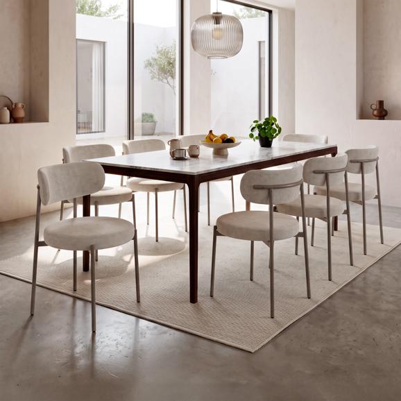 Lot de 8 chaises rembourrées tissu chenille beige et pieds métal beige GABY