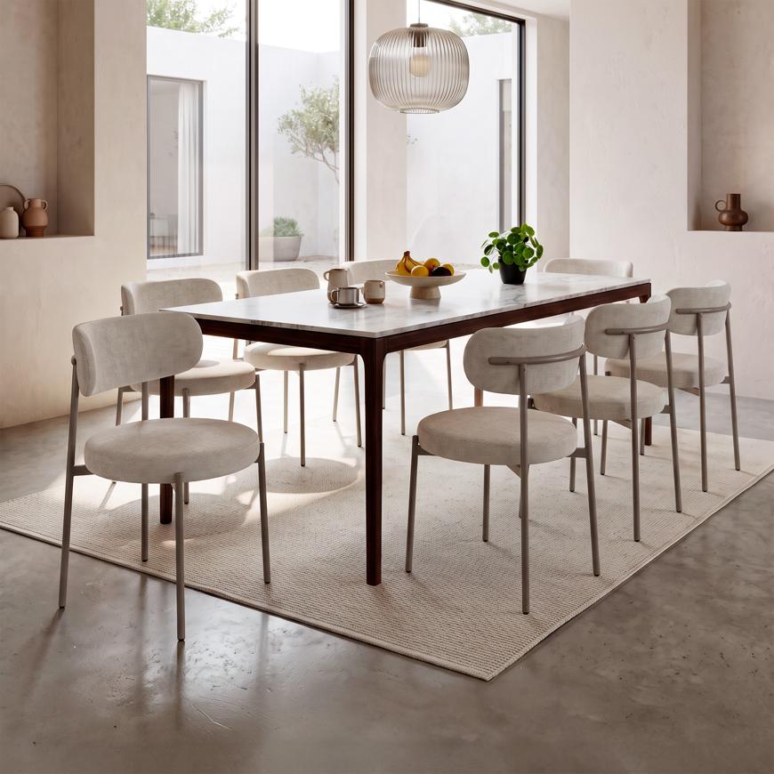 Lot de 8 chaises rembourrées tissu chenille beige et pieds métal beige GABY