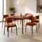 Set van 6 IRIS stoelen met terracotta corduroy bekleding en zwarte metalen poten.