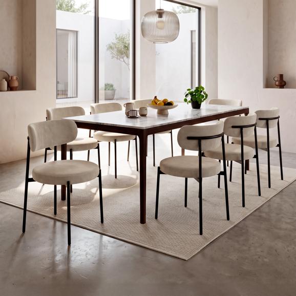 Lot de 8 chaises rembourrées velours côtelé beige et pieds métal noir IRIS