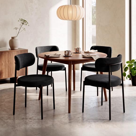 Lot de 4 chaises rembourrées velours côtelé noir et pieds métal noir IRIS
