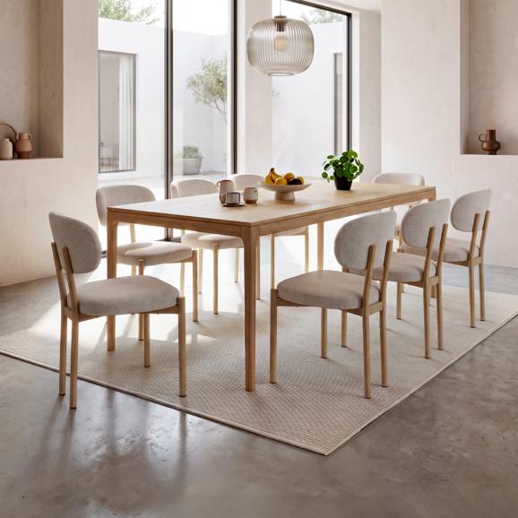 Lot de 8 chaises style scandinave tissu chenille beige pieds métal effet chêne MIA