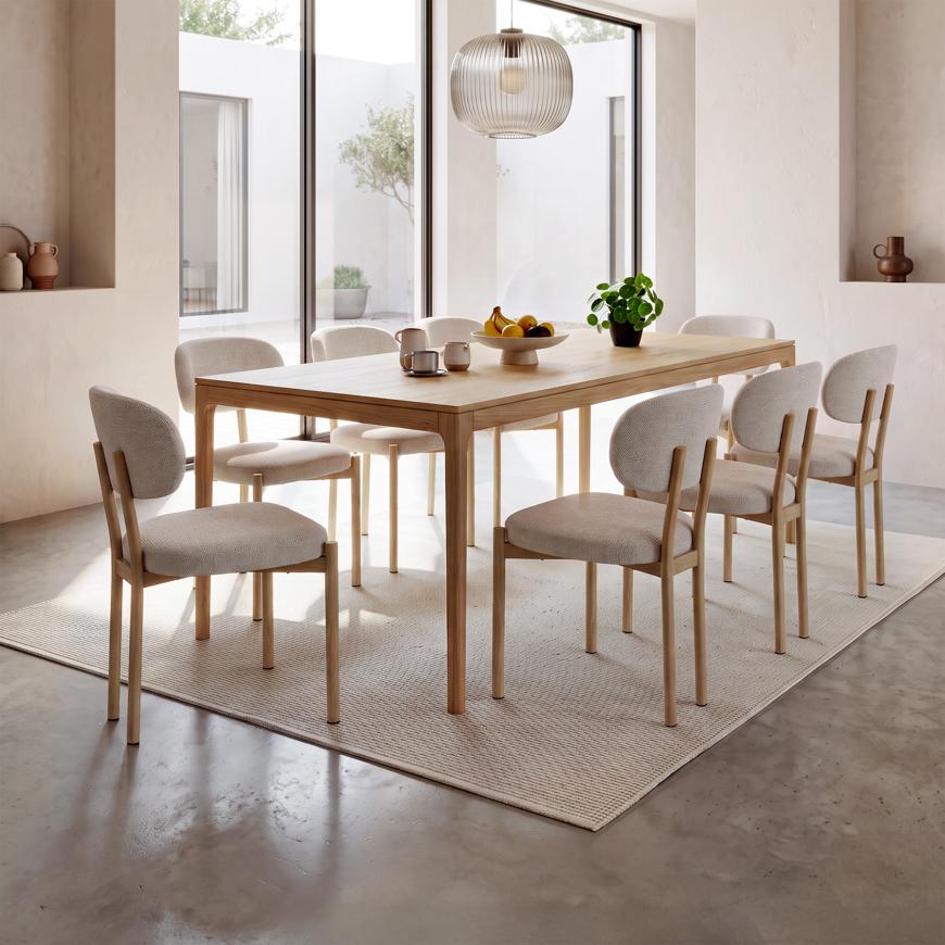 Lot de 8 chaises style scandinave tissu chenille beige pieds métal effet chêne MIA