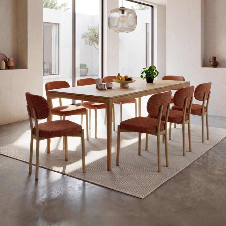 Lot de 8 chaises style scandinave tissu chenille terracotta pieds métal effet chêne MIA