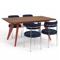 Ensemble table extensible MELOE 140-180cm noyer pieds terracotta et 4 chaises NOVA tissu bouclettes bleu nuit - 1