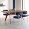 Ensemble table extensible MELOE 140-180cm noyer pieds terracotta et 4 chaises NOVA tissu bouclettes bleu nuit