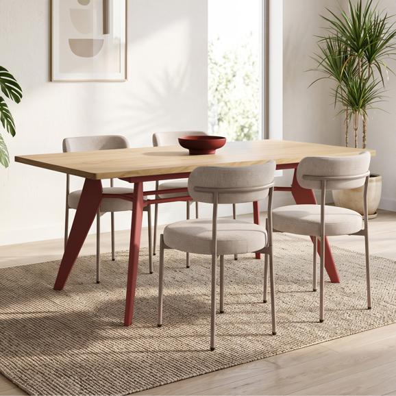 Udvidelsesbart spisebordssæt MELOE 140-180cm eg terracotta ben og 4 GABY stole beige chenille stof