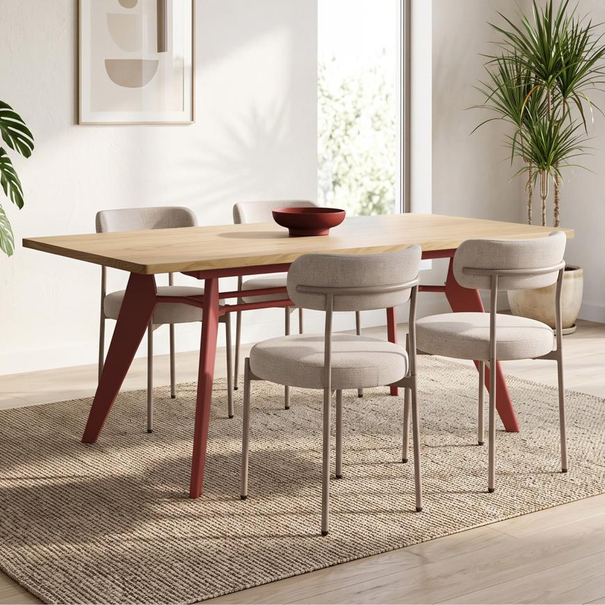 Udvidelsesbart spisebordssæt MELOE 140-180cm eg terracotta ben og 4 GABY stole beige chenille stof