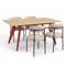 Ensemble table extensible MELOE 140-180cm chêne pieds terracotta et 4 chaises IRIS velours côtelé beige - 1