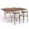 Conjunto mesa extensible MELOE 140-180cm nogal patas beige y 4 sillas IRIS terciopelo acanalado beige - 1