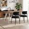 Conjunto mesa extensible MELOE 140-180cm nogal patas beige y 4 sillas IRIS pana negra