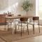 Uitschuifbare tafelset MELOE 140-180cm walnoot beige poten en 4 OLIVIA stoelen corduroy beige