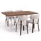 Conjunto mesa extensible MELOE 140-180cm nogal patas beige y 4 sillas ZOE tejido chenilla beige - 1