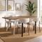 Conjunto mesa extensible MELOE 140-180cm nogal patas beige y 4 sillas ZOE tejido chenilla beige