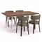 Conjunto mesa extensible MELOE 140-180cm nogal patas beige y 4 sillas ZOE tela chenilla caqui - 1