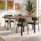 Conjunto mesa extensible MELOE 140-180cm nogal patas beige y 4 sillas ZOE tela chenilla caqui