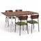 Conjunto mesa extensible MELOE 140-180cm nogal patas beige y 4 sillas OLIVIA terciopelo acanalado caqui - 1