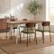 Conjunto mesa extensible MELOE 140-180cm nogal patas beige y 4 sillas OLIVIA terciopelo acanalado caqui