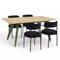 Conjunto mesa extensible MELOE 140-180cm roble patas kaki y 4 sillas IRIS terciopelo acanalado negro - 1