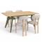 Conjunto mesa extensible MELOE 140-180cm roble patas caqui y 4 sillas MIA tejido chenilla beige - 1