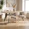 Conjunto mesa extensible MELOE 140-180cm roble patas caqui y 4 sillas MIA tejido chenilla beige