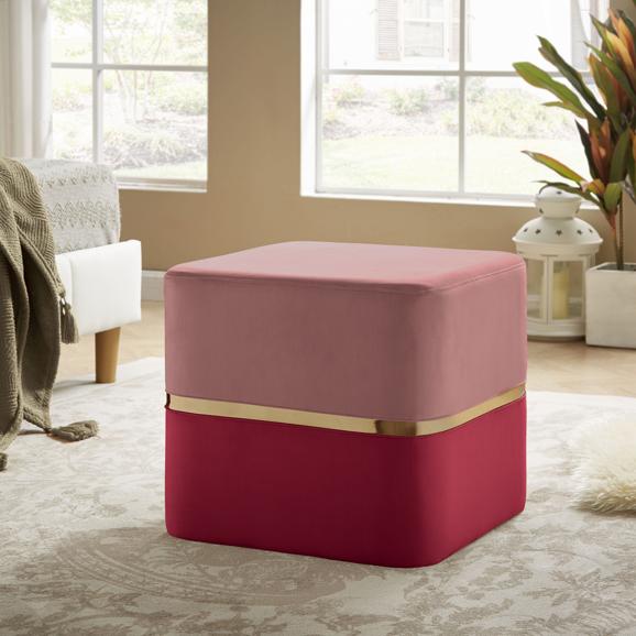 Pouf KATE Velours Rose framboise et Métal Doré