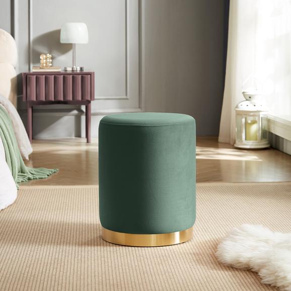 Pouf CHARLOTTE I Velours Vert sapin et Métal Doré