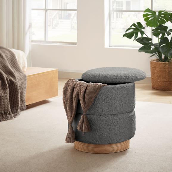 Pouf coffre ROMÉO tissu bouclette gris