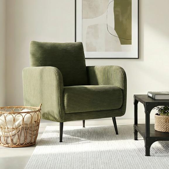 Fauteuil design EMMA velours côtelé vert sauge
