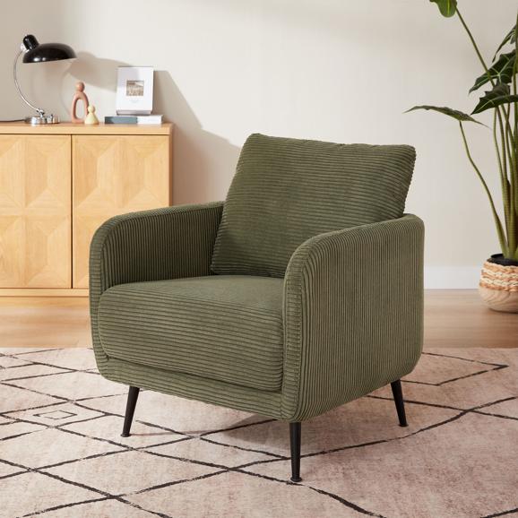 Fauteuil design EMMA velours côtelé vert sauge