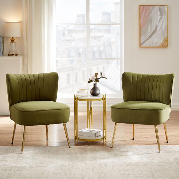 Lot de 2 fauteuils cocktail JUDITH velours vert olive