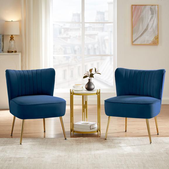 Lot de 2 fauteuils cocktail JUDITH velours bleu nuit