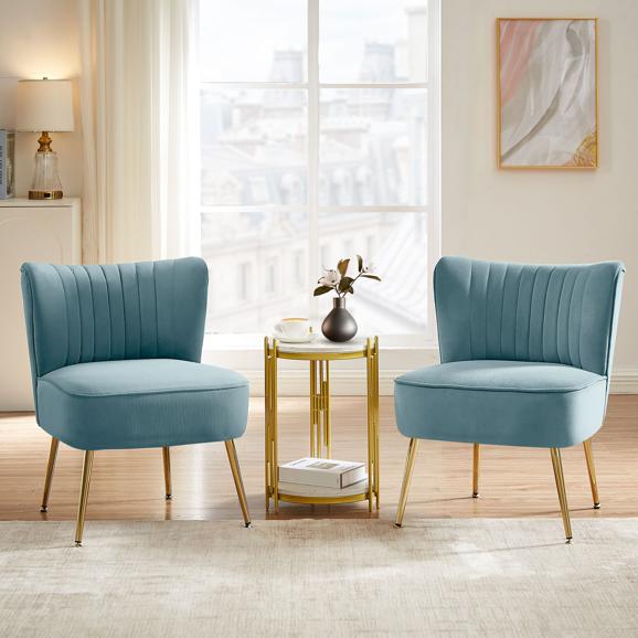 Lot de 2 fauteuils cocktail JUDITH velours bleu gris