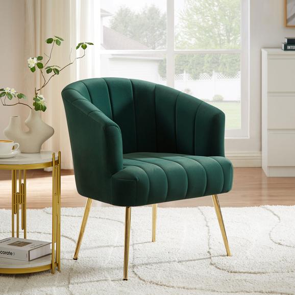 Fauteuil cabriolet NOA velours vert sapin et pieds dorés