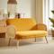 ROSI 2-seater bohemian sofa in cane and ochre yellow velvet