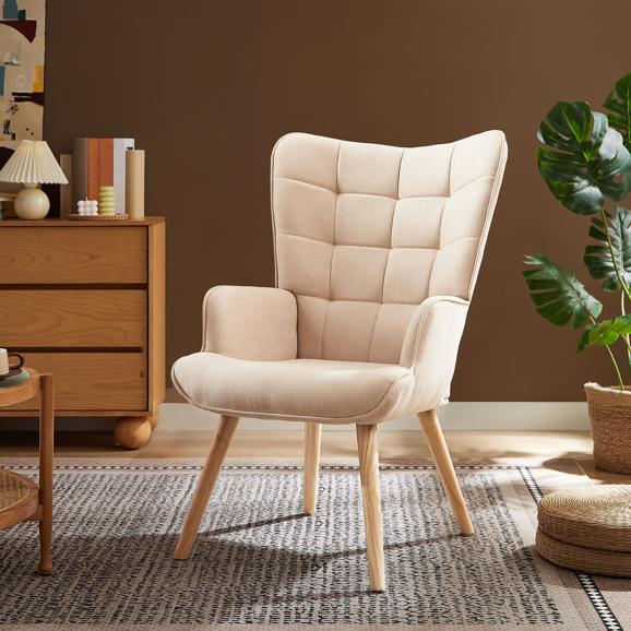 Fauteuil scandinave STELLA tissu beige avec surpiqûres