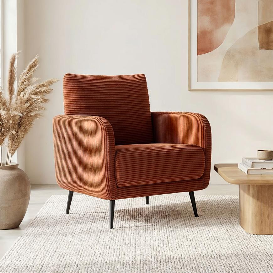 Fauteuil design EMMA velours côtelé terracotta