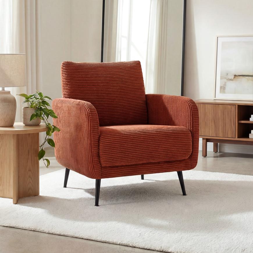 Designer-Sessel EMMA aus Cord in Terrakotta