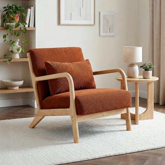 Vintage Scandinavian armchair MARIE in terracotta corduroy
