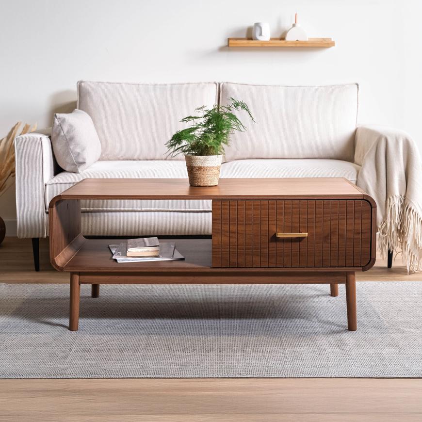 Salontafel Retro 105cm 1 lade Walnoot afwerking MILO