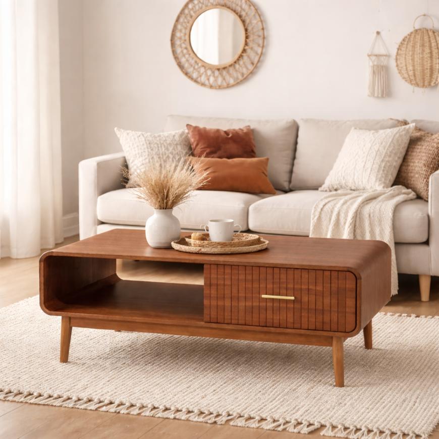 Table basse noyer MILO style rétro